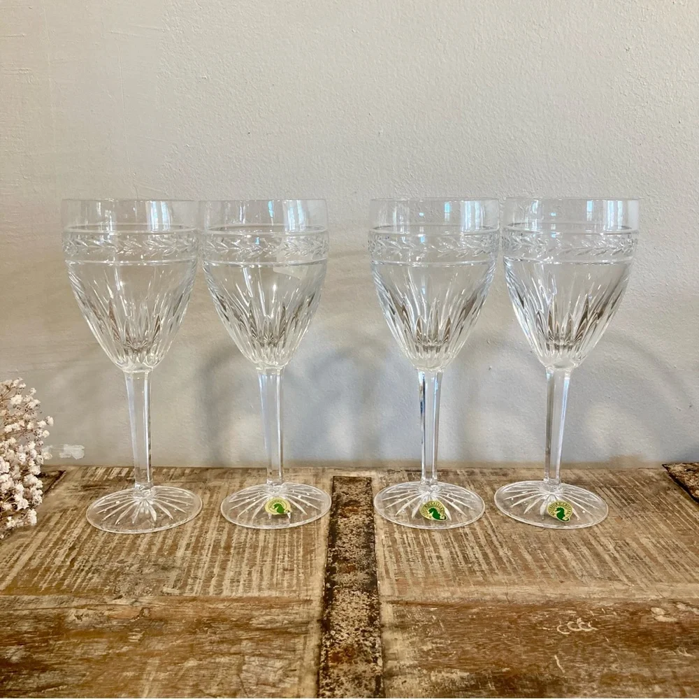 Set of 4 Waterford Laurel Water Goblets 8.5” Tall Crystal Made in Germany
